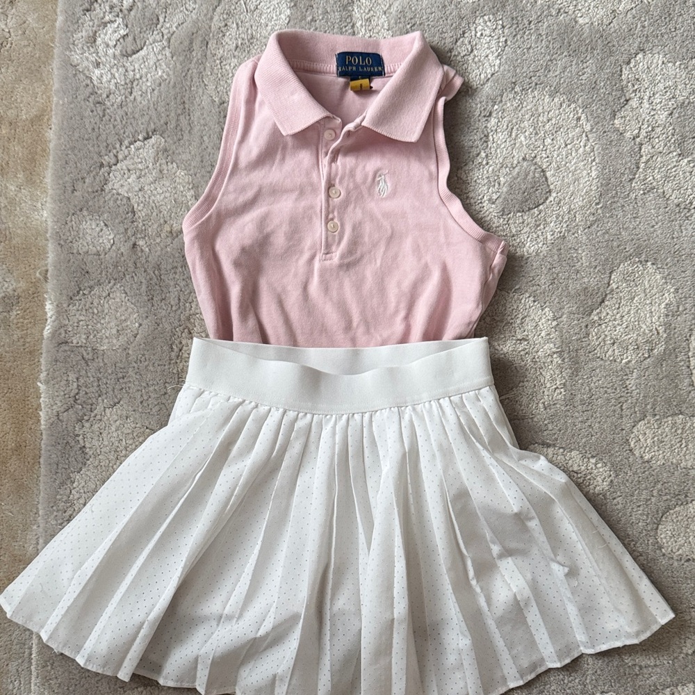 Ralph Lauren pink top and pleated skirt